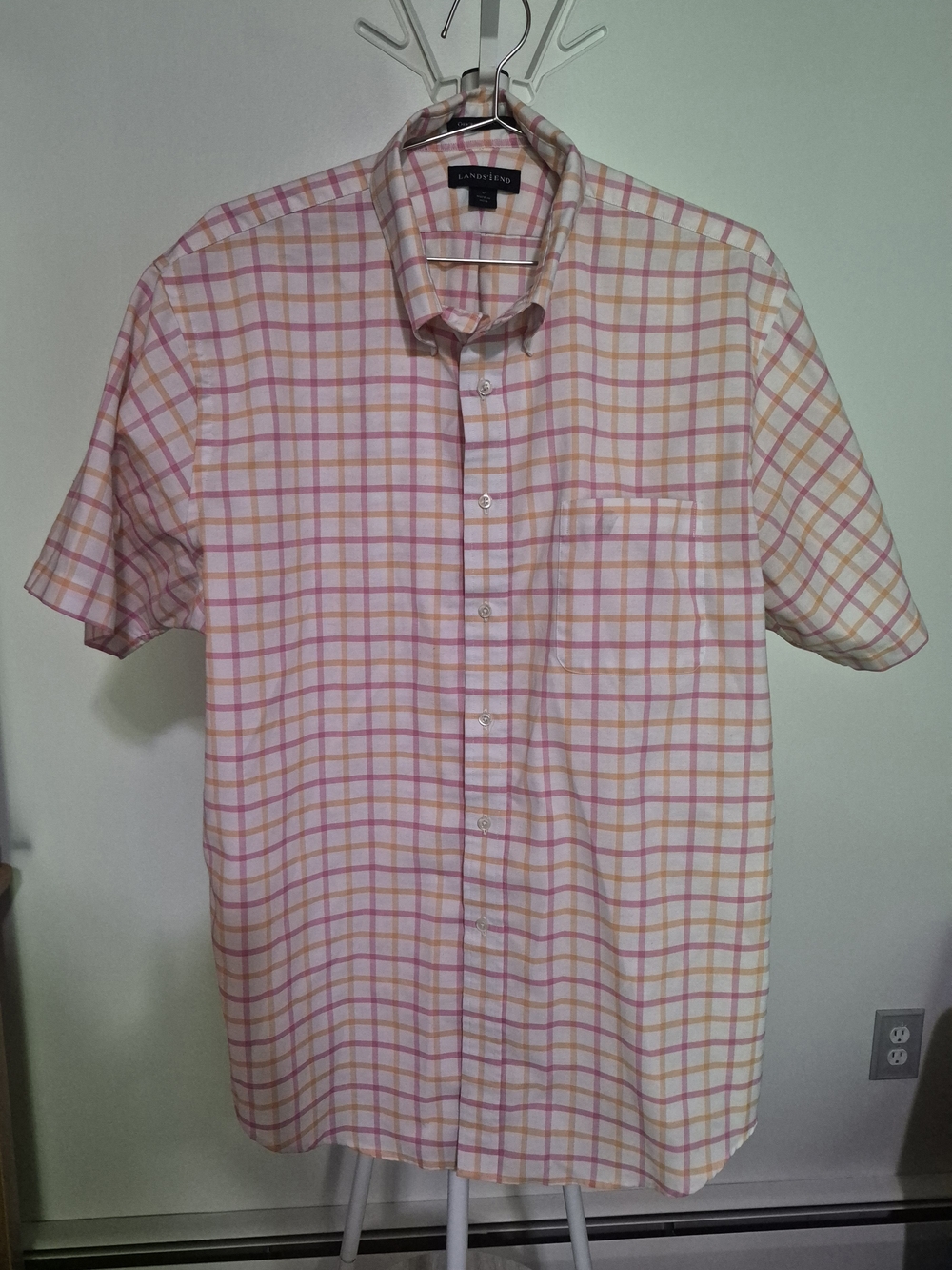 Original Oxford Lands End Short Sleeve Checkered Dress Shirt